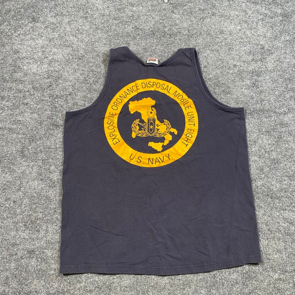 Vintage Anvil US Navy EOD Mobile Unit Eight Tank Top Mens Large Navy Blue Cotton